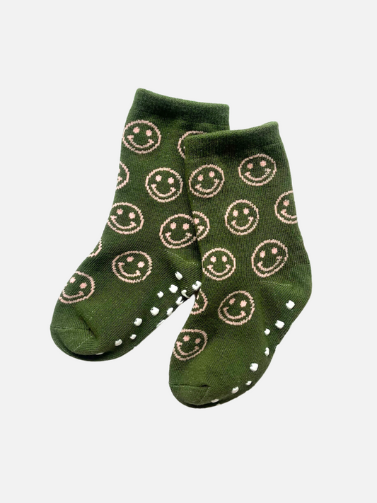 Image of GRIP SOCK in Olive Smile