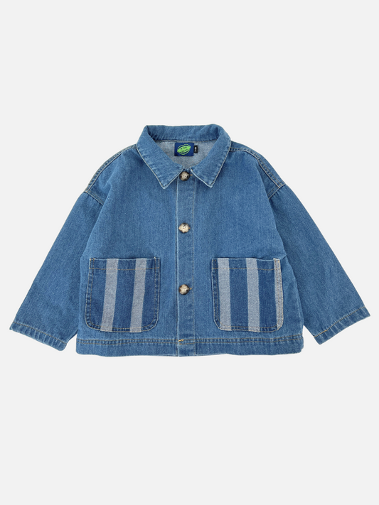 Image of STRIPE POCKET CHORE COAT in Medium Wash