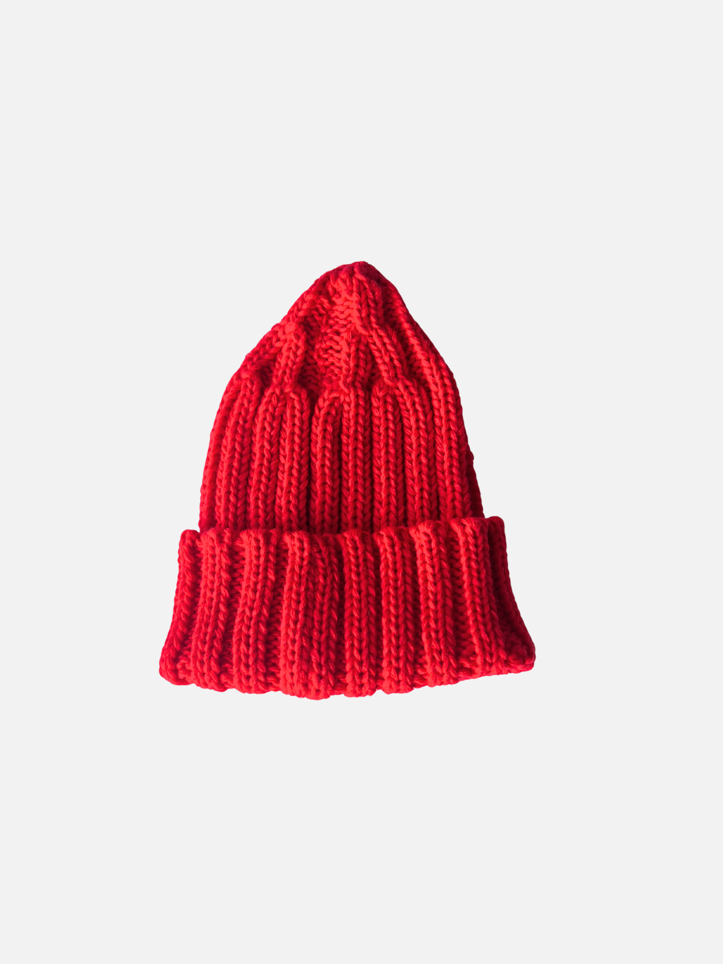 Red | The CHUNKY RIB KNIT BEANIE in red, featuring a chunky ribbed design and adjustable cuff, is shown against a plain white background.