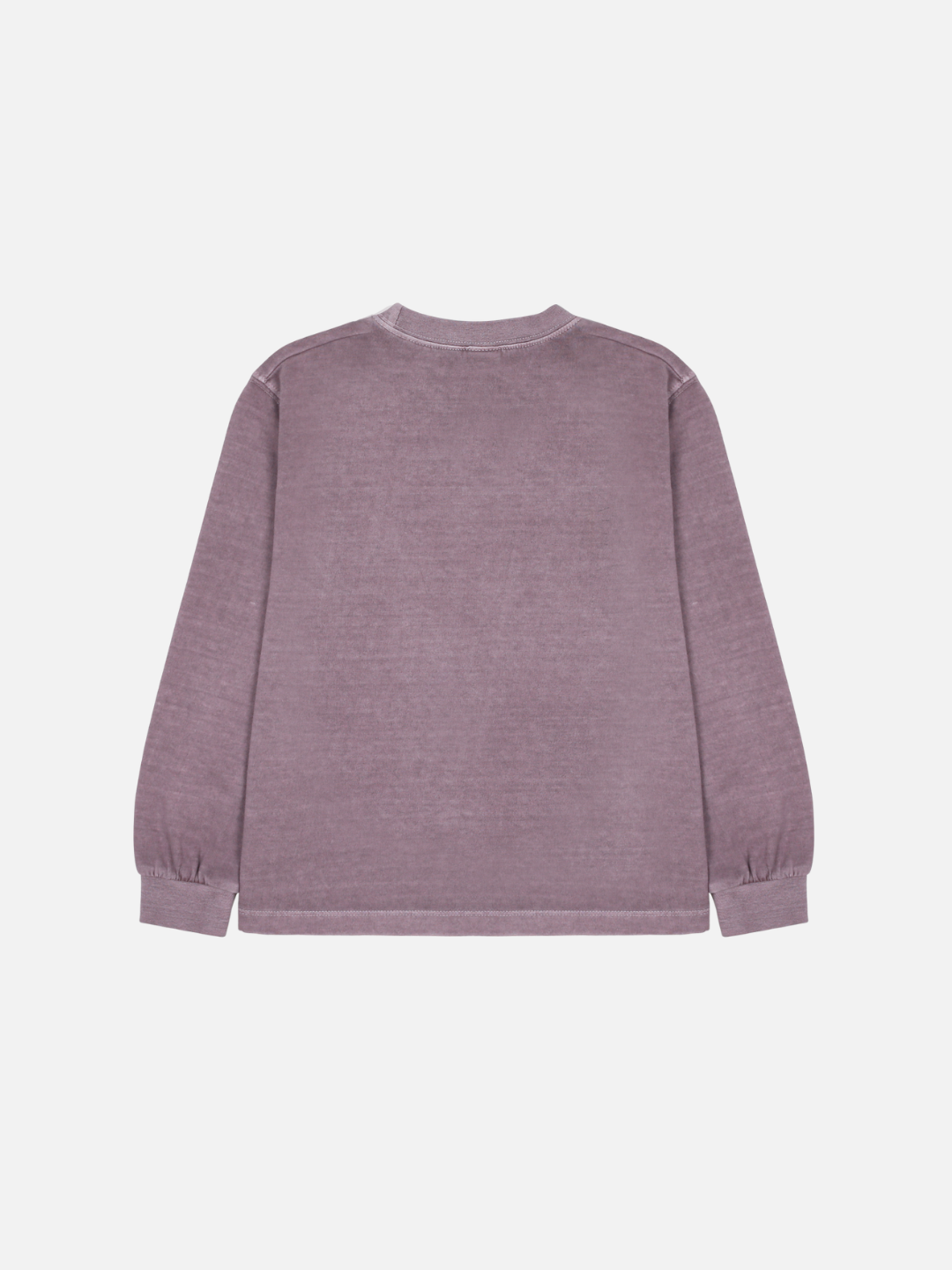 Back view of the TRACTOR PIGMENT LONGSLEEVE T-SHIRT in faded purple, featuring a rounded neckline and ribbed cuffs, displayed on a plain white background.