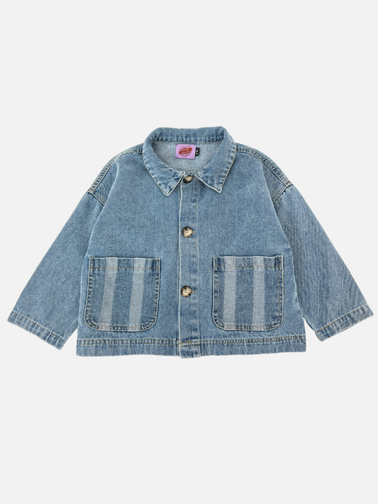 Image of STRIPE POCKET CHORE COAT in Light Wash