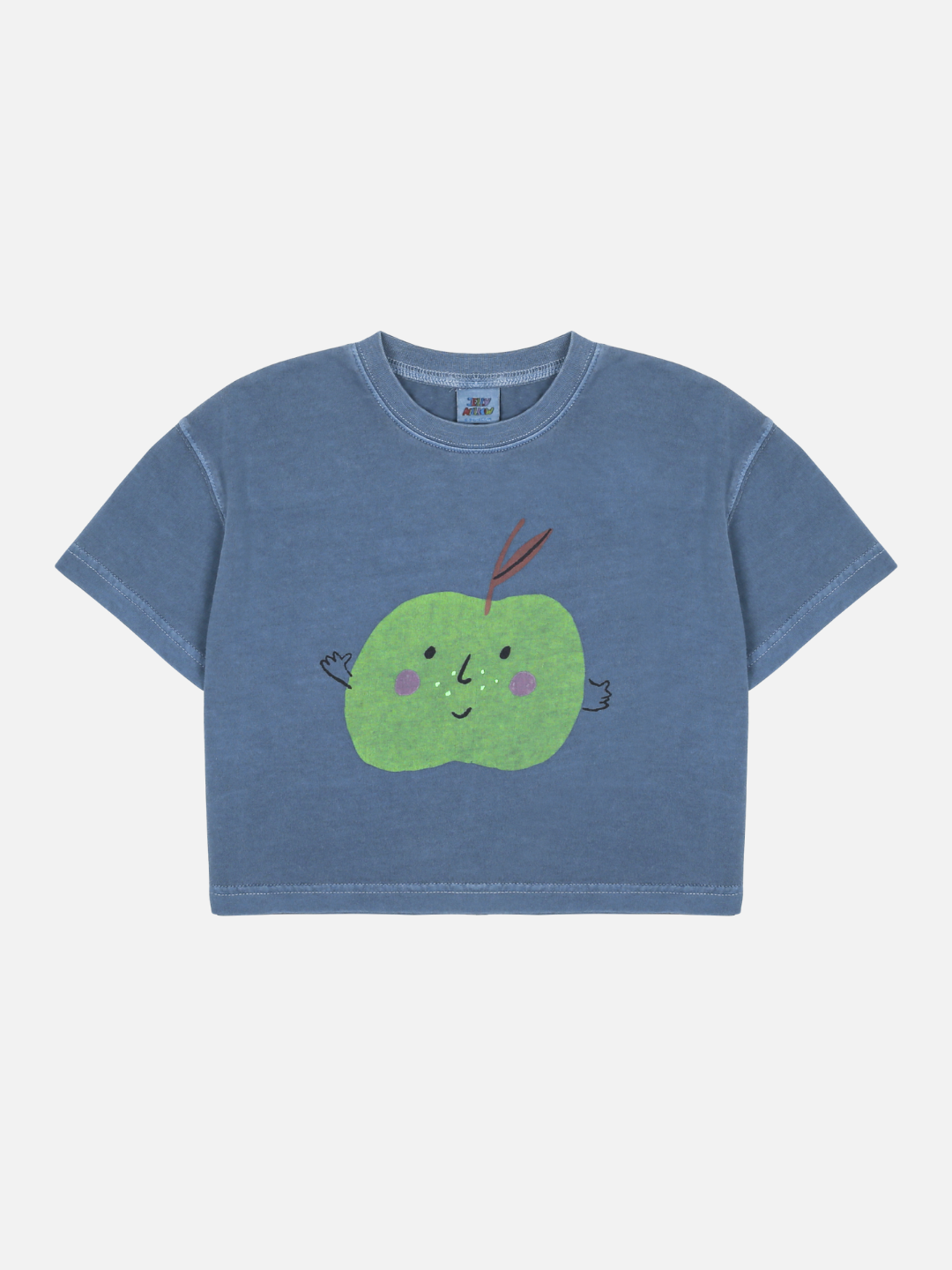 APPLE PIGMENT CROPPED T-SHIRT featuring a smiling green apple design on the front.