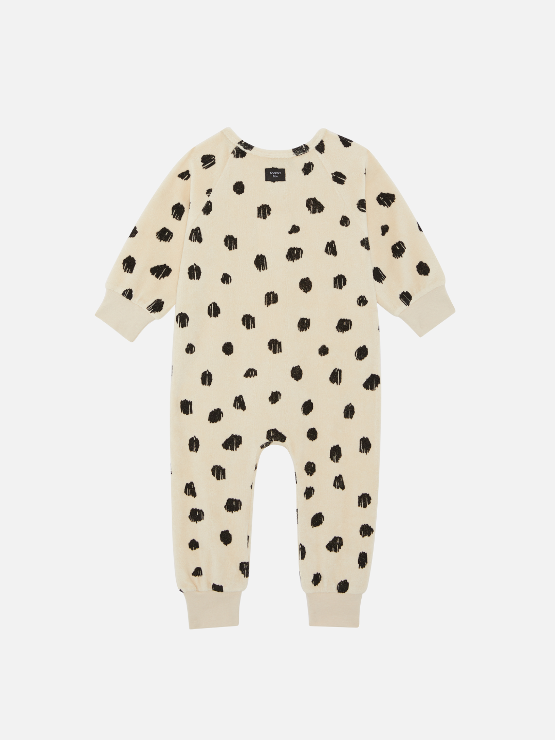 Back view of the baby Cheetah Terry Towel Sleepsuit.