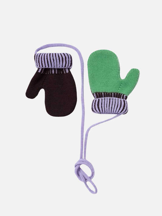Image of KNIT MERINO MITTENS in Green + Brown