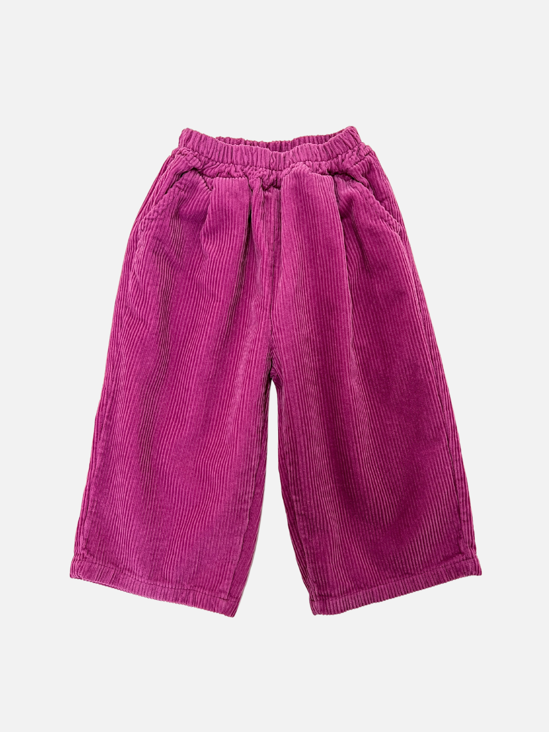Magenta | Front view of kids wide-leg corduroy pants in magenta pink.