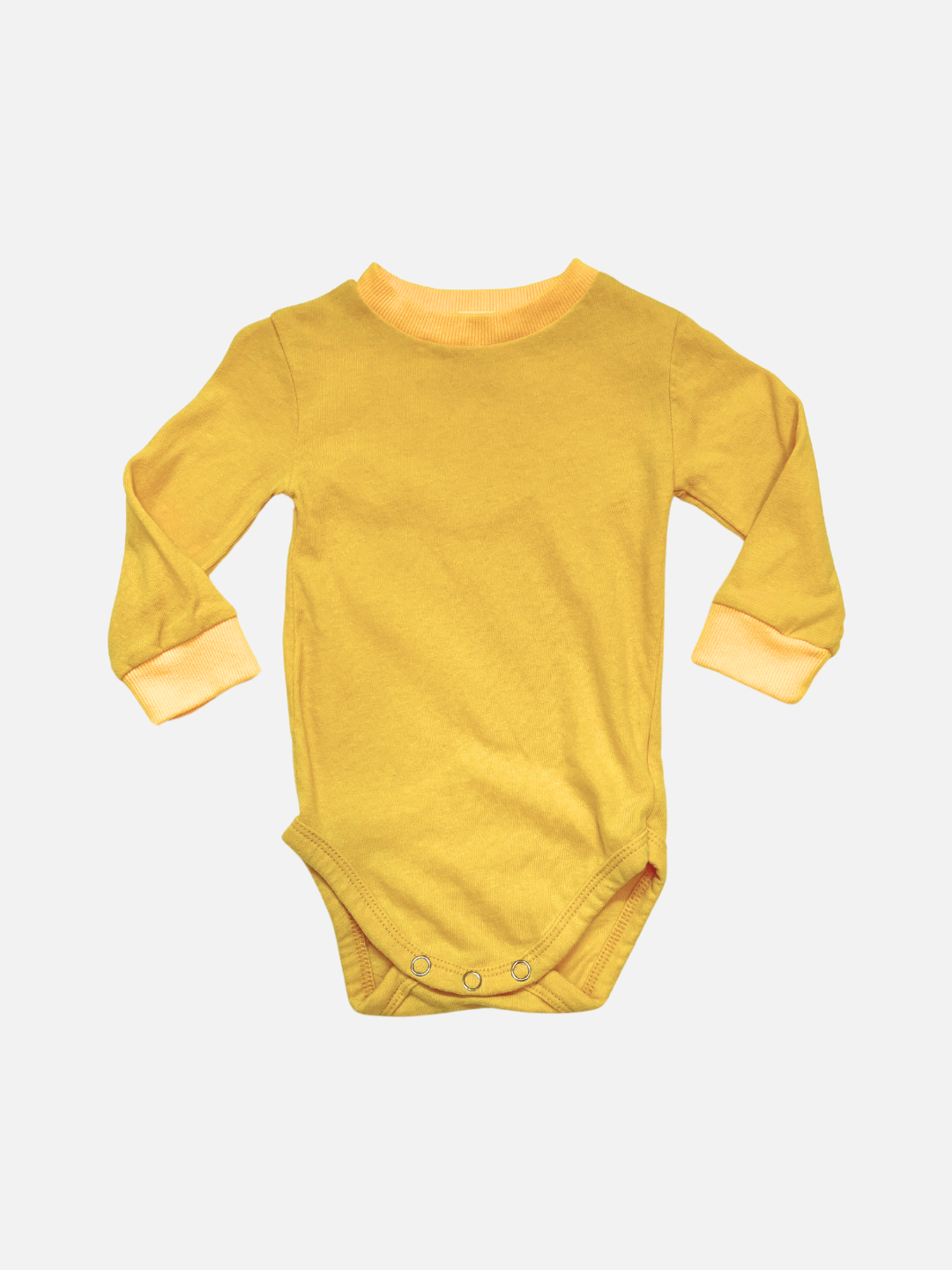 A front view of the baby patch onesie in yellow