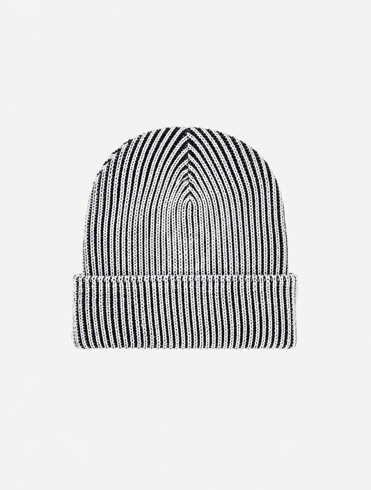 Image of TWO-TONE RIB KNIT BEANIE in Black White