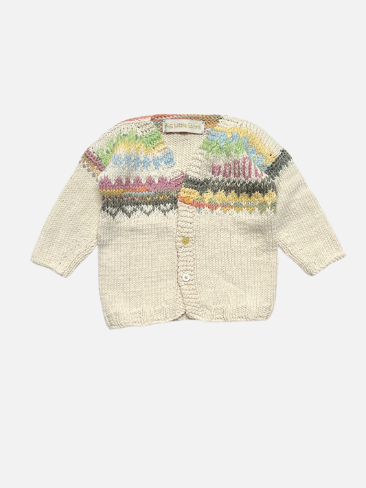 Image of HAND-KNITTED COTTON CARDIGAN 1-2Y in GG (cream)