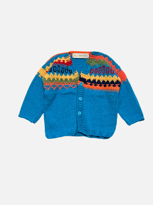 Image of HAND-KNITTED COTTON CARDIGAN 3-4Y in K (blue)