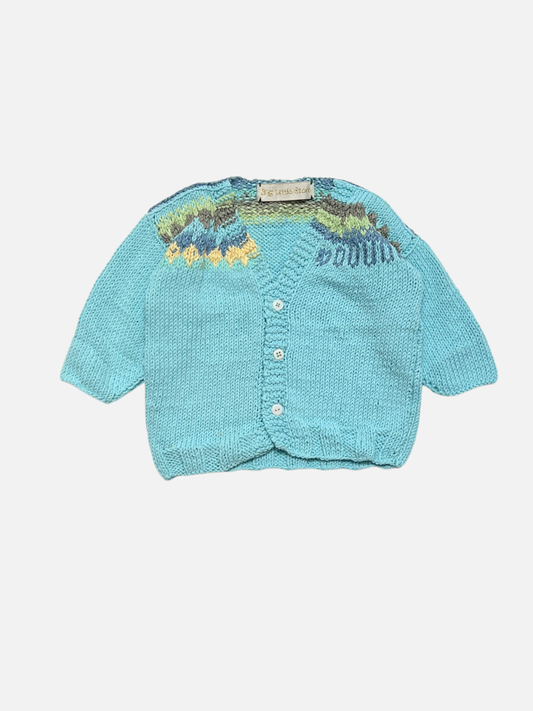 Image of HAND-KNITTED COTTON CARDIGAN 3-4Y in M (blue)