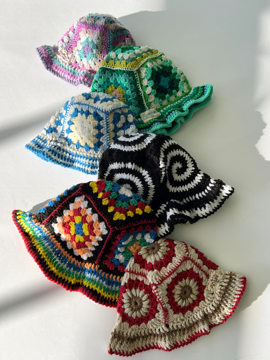 Second image of HAND-CROCHETED BUCKET HAT - 6-12M in Bright Rainbow