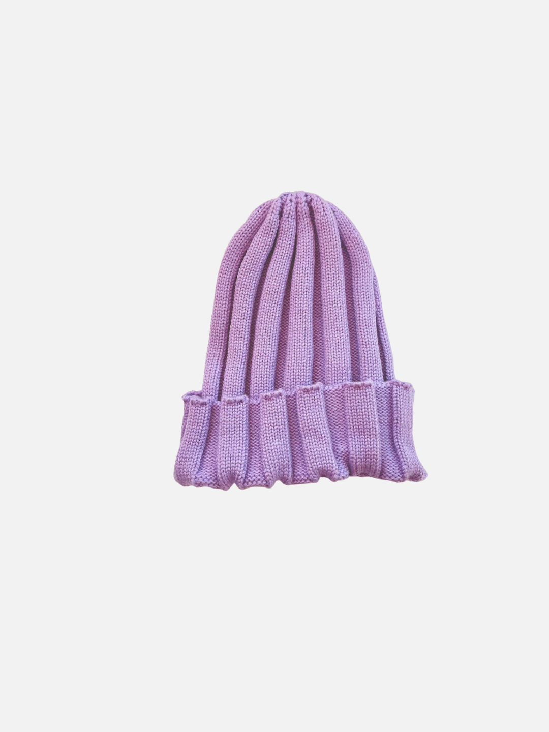 Lilac | Purple knit beanie on a light gray background