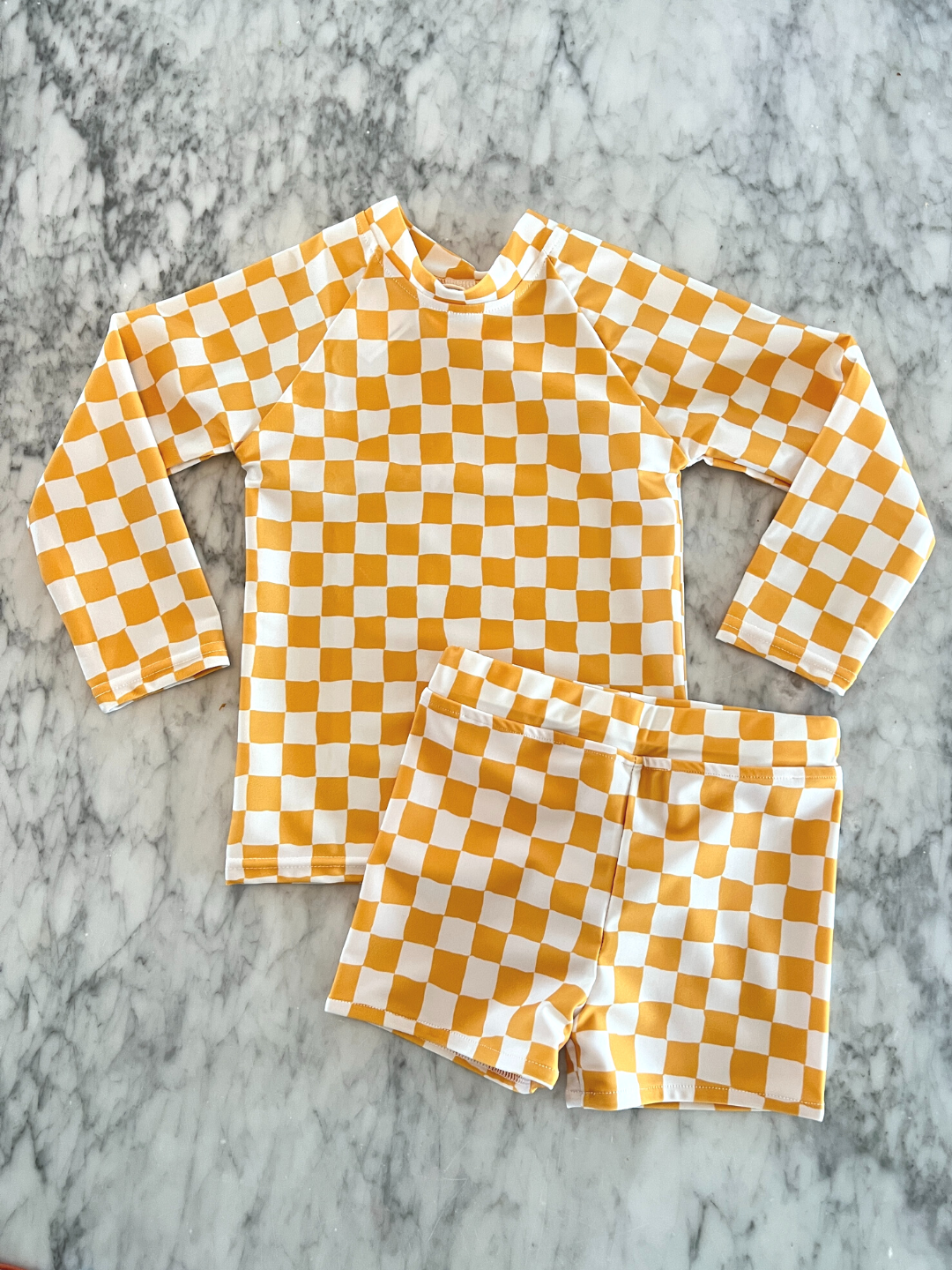 YELLOW CHECK RASH GUARD UPF 50+