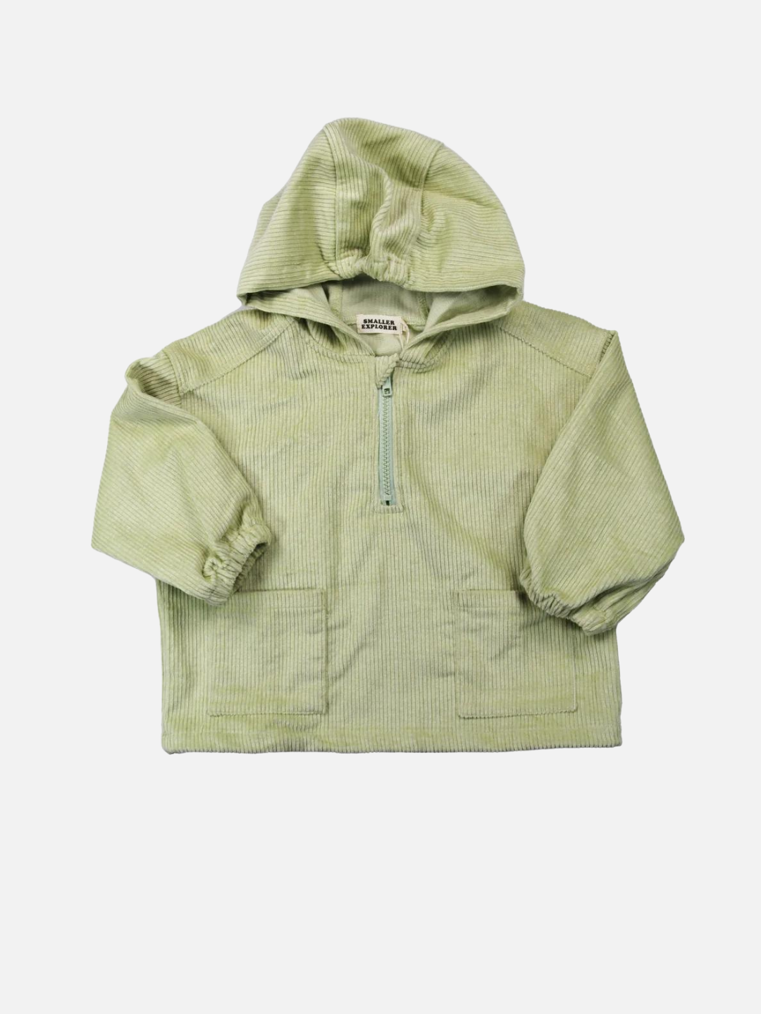 Light Pistachio | A kids' hooded smock top in light pistachio green, front view