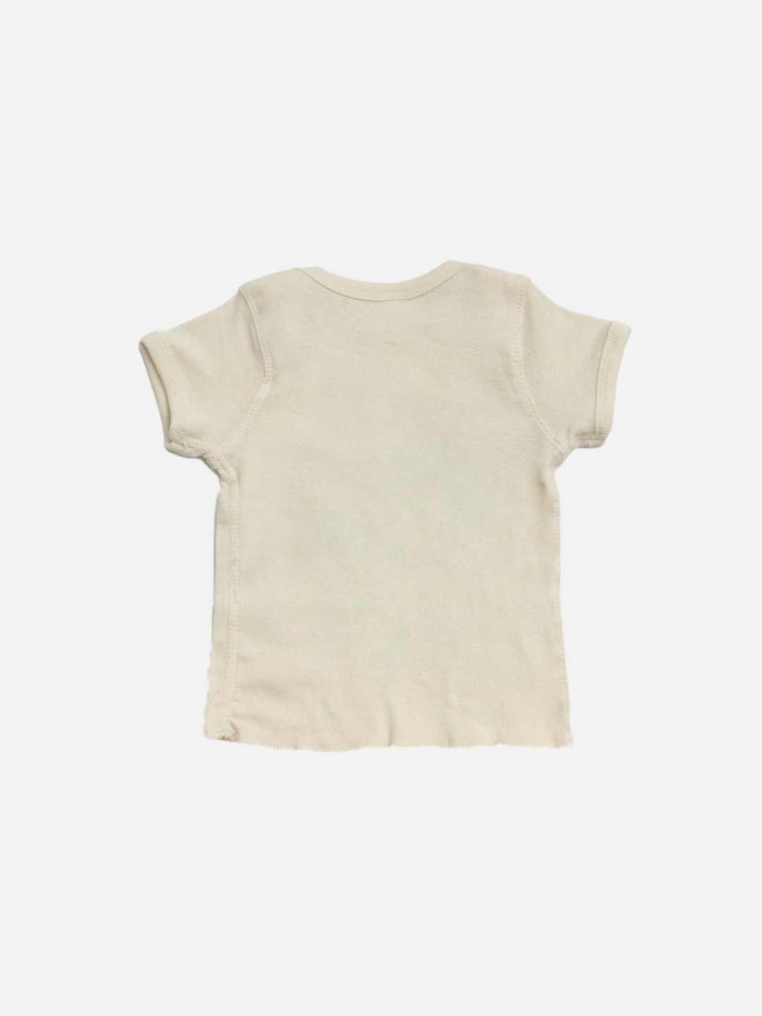 A cream colored baby tee, back view