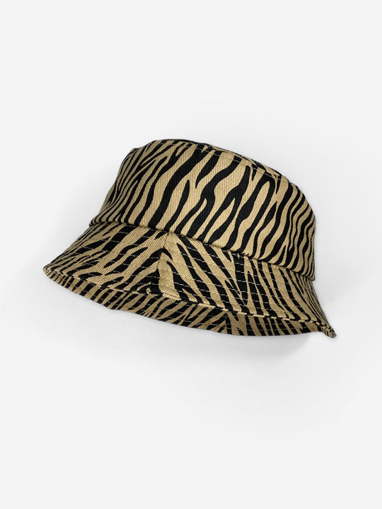 A kids' bucket hat in a tiger print