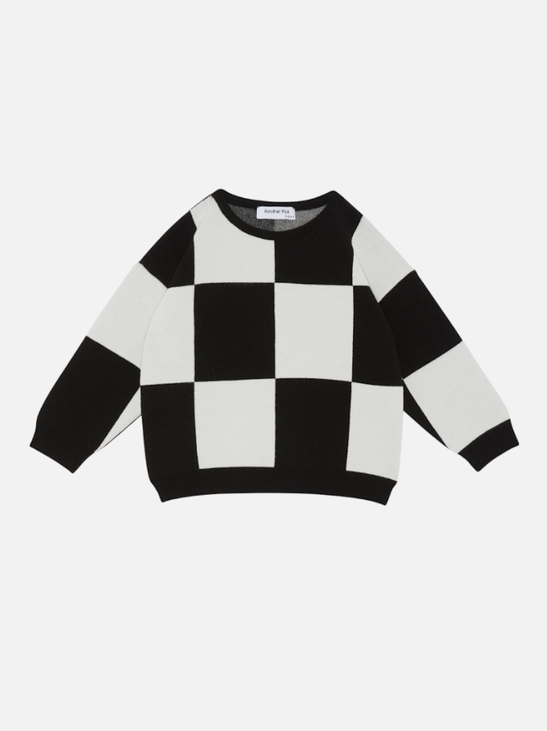 A kids' sweatshirt in a bold black and white checkerboard 
