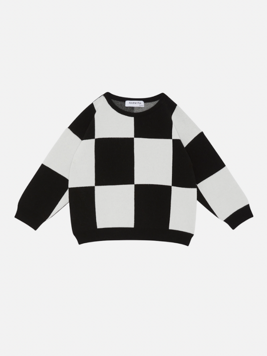 Image of A kids' sweatshirt in a bold black and white checkerboard 